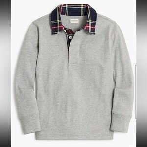 Crewcuts Gray Long sleeve Cotton Polo w/ Tartan Plaid Flannel Collar. Size Small